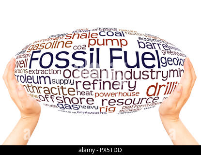 Fossil Fuel word cloud hand sphere concept on white background. Stock Photo