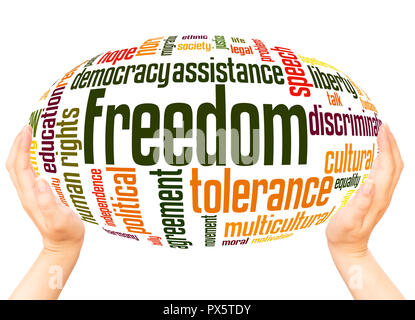 Freedom word cloud hand sphere concept on white background. Stock Photo