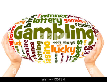 Gambling word cloud hand sphere concept on white background. Stock Photo