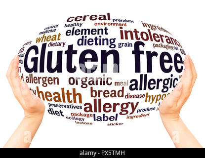 Gluten free word cloud hand sphere concept on white background. Stock Photo
