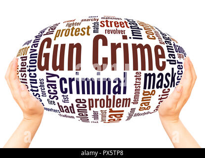 Gun Crime word cloud hand sphere concept on white background. Stock Photo