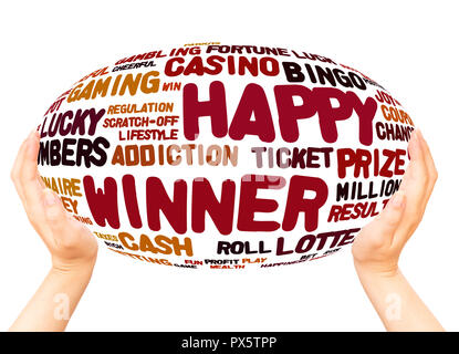 Happy Winner word cloud hand sphere concept on white background. Stock Photo