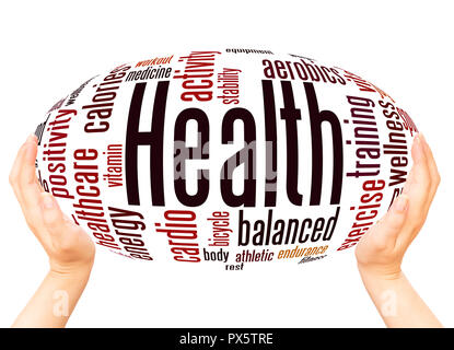 Health word cloud hand sphere concept on white background. Stock Photo