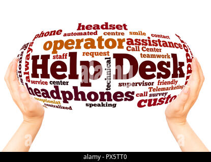 Help Desk word cloud hand sphere concept on white background. Stock Photo