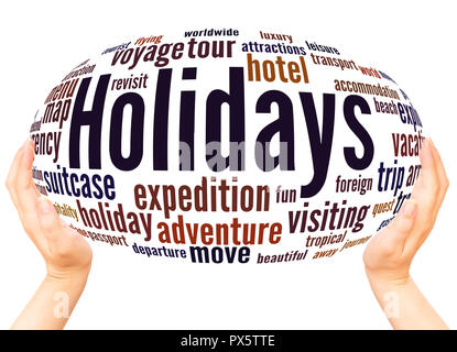 Holidays word cloud hand sphere concept on white background. Stock Photo