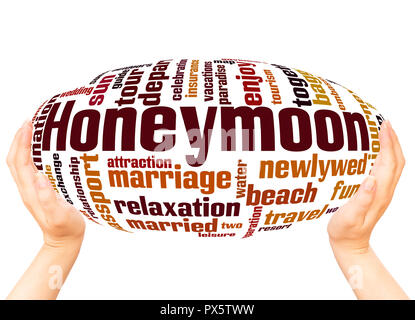 Honeymoon word cloud hand sphere concept on white background. Stock Photo