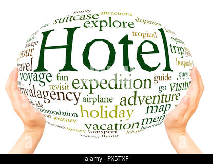 Hotel word cloud hand sphere concept on white background. Stock Photo
