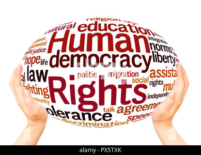 Human Rights word cloud hand sphere concept on white background. Stock Photo