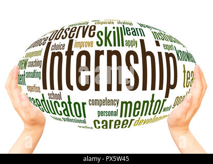Internship word cloud hand sphere concept on white background. Stock Photo