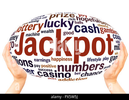 Jackpot word cloud hand sphere concept on white background. Stock Photo