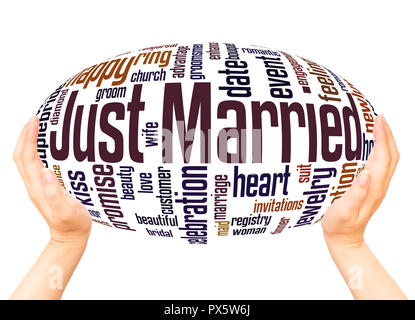 Just Married word cloud hand sphere concept on white background. Stock Photo