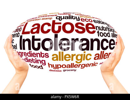 Lactose intolerance word cloud hand sphere concept on white background. Stock Photo
