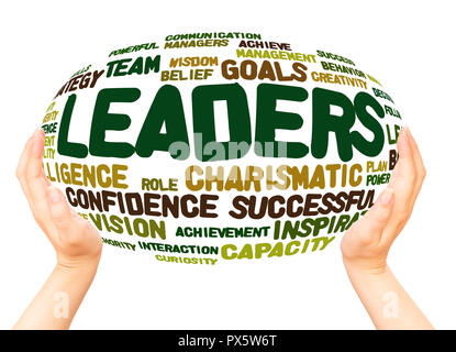 Leaders word cloud hand sphere concept on white background. Stock Photo