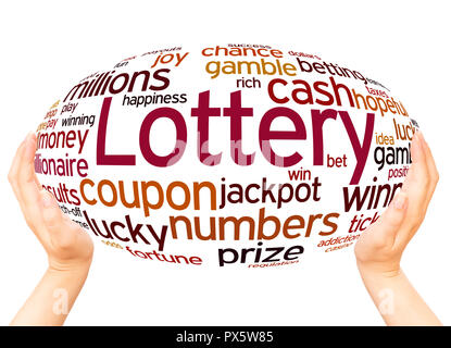 Lottery word cloud hand sphere concept on white background. Stock Photo