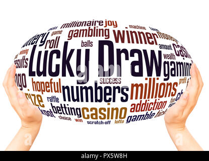 Lucky Draw word cloud hand sphere concept on white background. Stock Photo