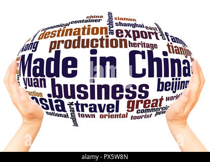 Made in China word cloud hand sphere concept on white background. Stock Photo