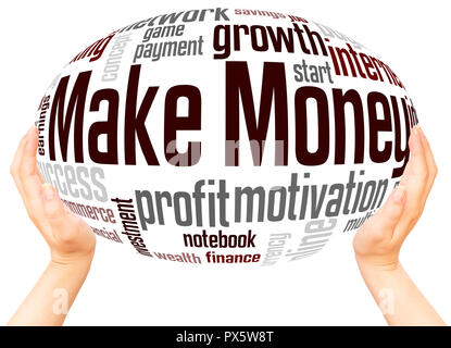 Make Money word cloud hand sphere concept on white background. Stock Photo