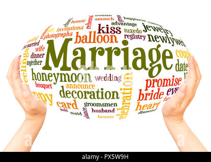 Marriage word cloud hand sphere concept on white background. Stock Photo