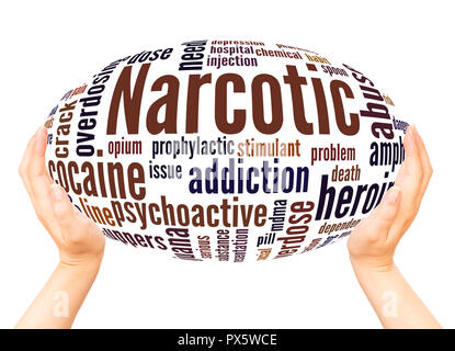 Narcotic word cloud hand sphere concept on white background. Stock Photo