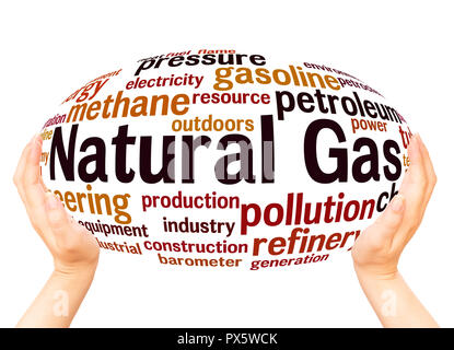 Natural Gas word cloud hand sphere concept on white background. Stock Photo