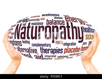 Naturopathy word cloud hand sphere concept on white background. Stock Photo