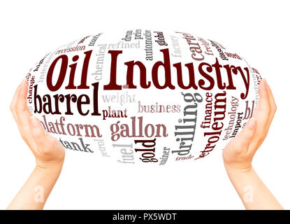 Oil Industry word cloud hand sphere concept on white background. Stock Photo