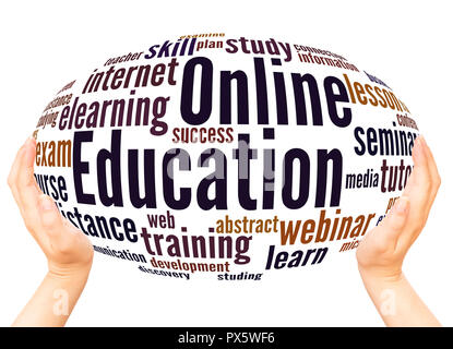 Online Education word hand sphere cloud concept on white background. Stock Photo