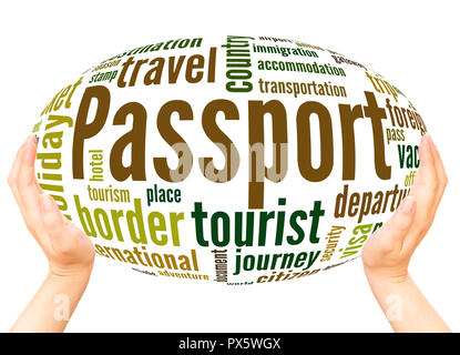 Passport word cloud hand sphere concept on white background. Stock Photo