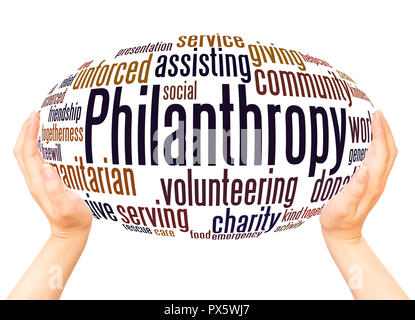 Philanthropy word cloud hand sphere concept on white background. Stock Photo