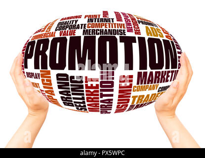 Promotion, word cloud hand sphere concept on white background. Stock Photo