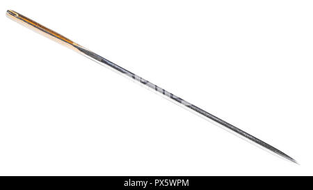 hand sewing needle with sharp tip and yellow end isolated on white background Stock Photo