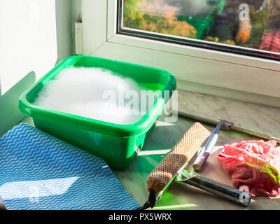 preparation for washing window glass at home Stock Photo