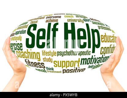 Self Help word cloud hand sphere concept on white background. Stock Photo
