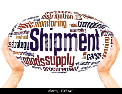 Shipment word cloud hand sphere concept on white background. Stock Photo