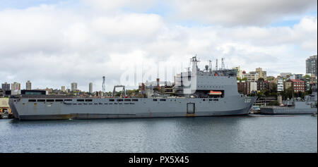 HMAS Choules L100 Bay Class landing ship at Garden Island Naval Precinct Sydney NSW Australia. Stock Photo
