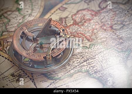 Old map, compass , navigation and geography . Stock Photo