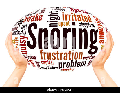 Snoring word cloud hand sphere concept on white background. Stock Photo