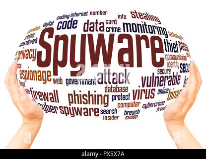 Spyware word cloud hand sphere concept on white background. Stock Photo