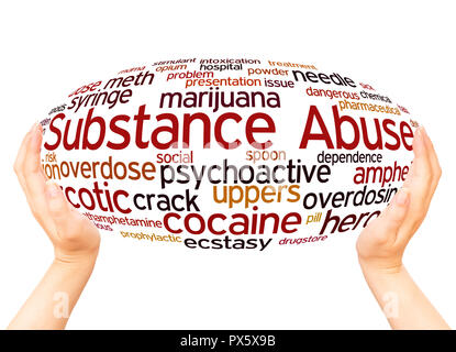 Substance Abuse word cloud hand sphere concept on white background. Stock Photo
