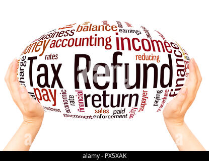 Tax Refund, word cloud hand sphere concept on white background. Stock Photo