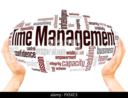 Time Management word cloud hand sphere concept on white background. Stock Photo