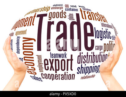 Trade word cloud hand sphere concept on white background. Stock Photo