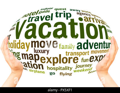 Vacation word cloud hand sphere concept on white background. Stock Photo
