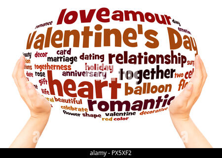 Valentine's Day word cloud hand sphere concept on white background. Stock Photo