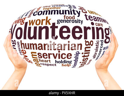 Volunteering word cloud hand sphere concept on white background. Stock Photo