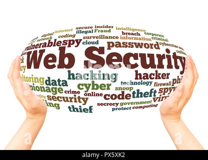 Web Security word cloud hand sphere concept on white background. Stock Photo