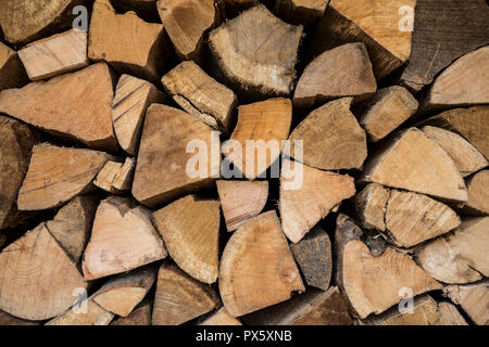 Neatly stacked firewood. Stock Photo