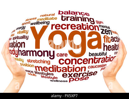 Yoga word cloud hand sphere concept on white background. Stock Photo