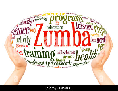 Zumba Fitness word cloud hand sphere concept on white background. Stock Photo