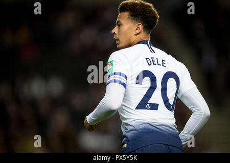 Dele Alli of Spurs wears the captains armband during the Carabao Cup third round match between Tottenham Hotspur and Watford at stadium:mk, Milton Key Stock Photo